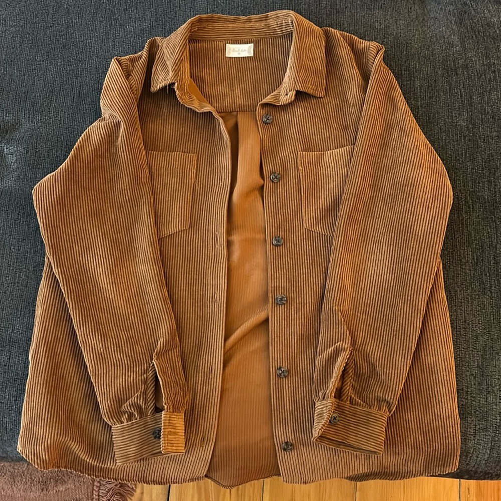 Tan/orange button down shirt from Altar’d State